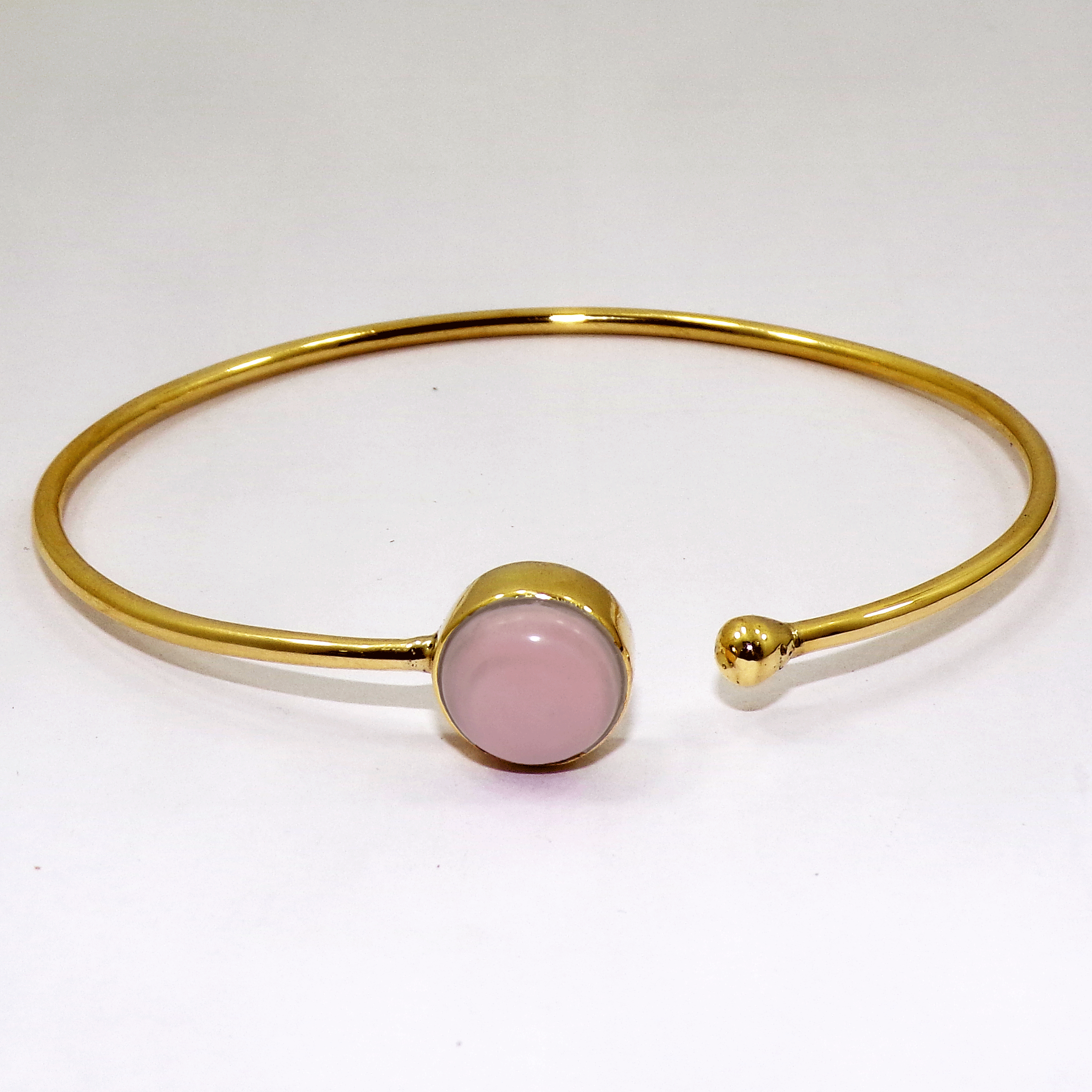 Terrific Pink Opal Cab Bangle K - JBB999 Recent Arrival Round Shape Gemstone With 18ct Gold Plating Brass Bangle